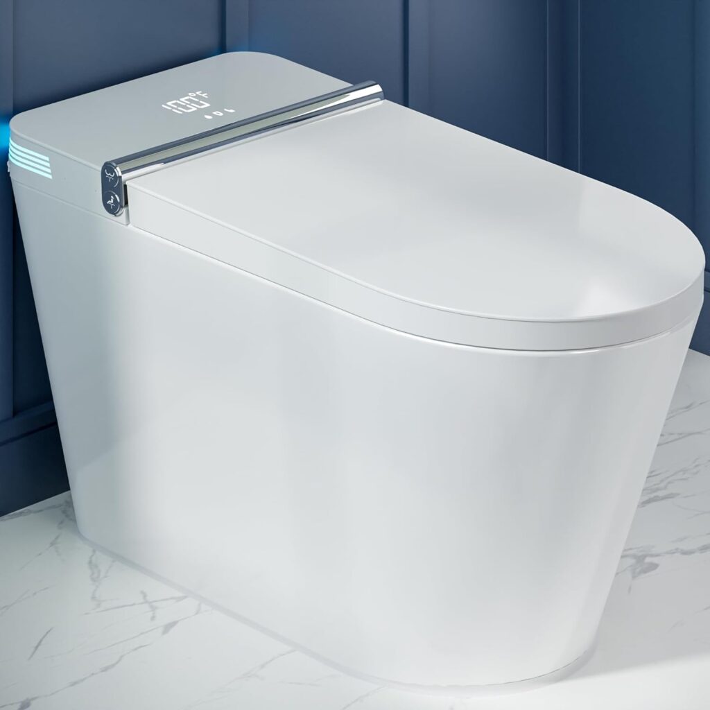 ARRISEA Smart Toilet with Bidet Built in, Foot Sensing Modern Toilet Bidet Combo with Auto Flush, Remote Control Warm Water, Elongated Heated Bidet Seat, Dryer, Built-in Water Tank, LED Light