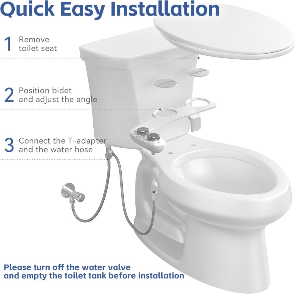 Auterfar Bidet Attachment for Toilet, Dual Nozzle with Self-Cleaning Bidet Toilet Seat, Non-Electric Ultra-Thin Bidets for Existing Toilets, Rear/Feminine Wash with Adjustable Water Pressure