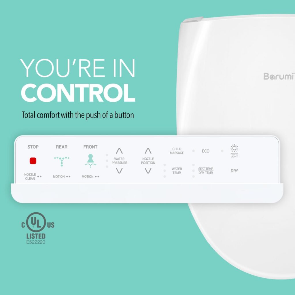 Barumi Electric Bidet Smart Toilet Seat Attachment | EF-BM-4000 | Elongated Heated Seat, Self Cleaning, Warm Air Dryer, Adjustable Temperature, Water Pressure  Nozzle Position, Soft Close Seat  Lid