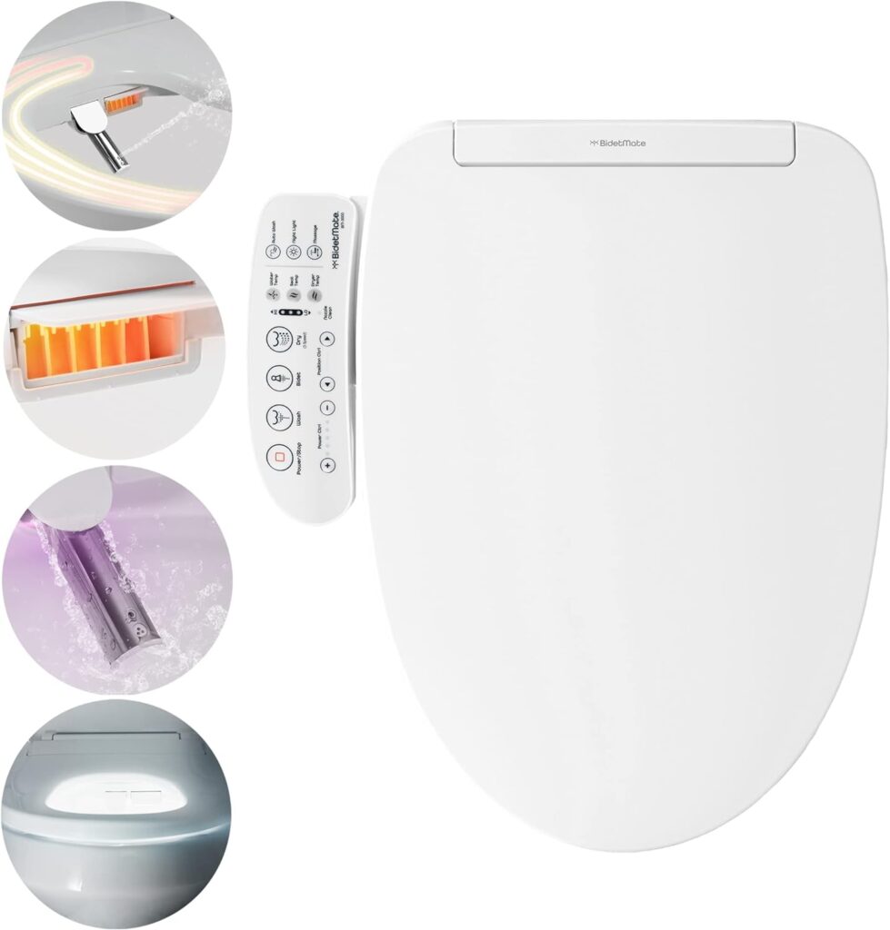 BidetMate 3000 Series Electric Bidet Heated Smart Toilet Seat with Unlimited Heated Water, Side Control Panel, and Adjustable Warm Air Dryer - Self-Cleaning - Fits Elongated Toilets