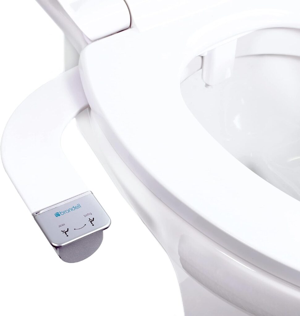 Brondell SS-250 SimpleSpa Thinline Essential Bidet Attachment for Toilet Seats with Adjustable Water Pressure, Side Arm Control, Thin Profile, Silver Knob (Dual Nozzle)