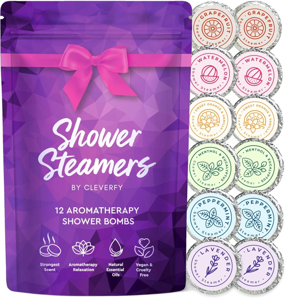 Cleverfy Shower Steamers Aromatherapy - Pack of 12 Shower Bombs with Essential Oils. Self Care Birthday Gifts for Women and Valentines Day Gifts for Her and Him. Purple Set