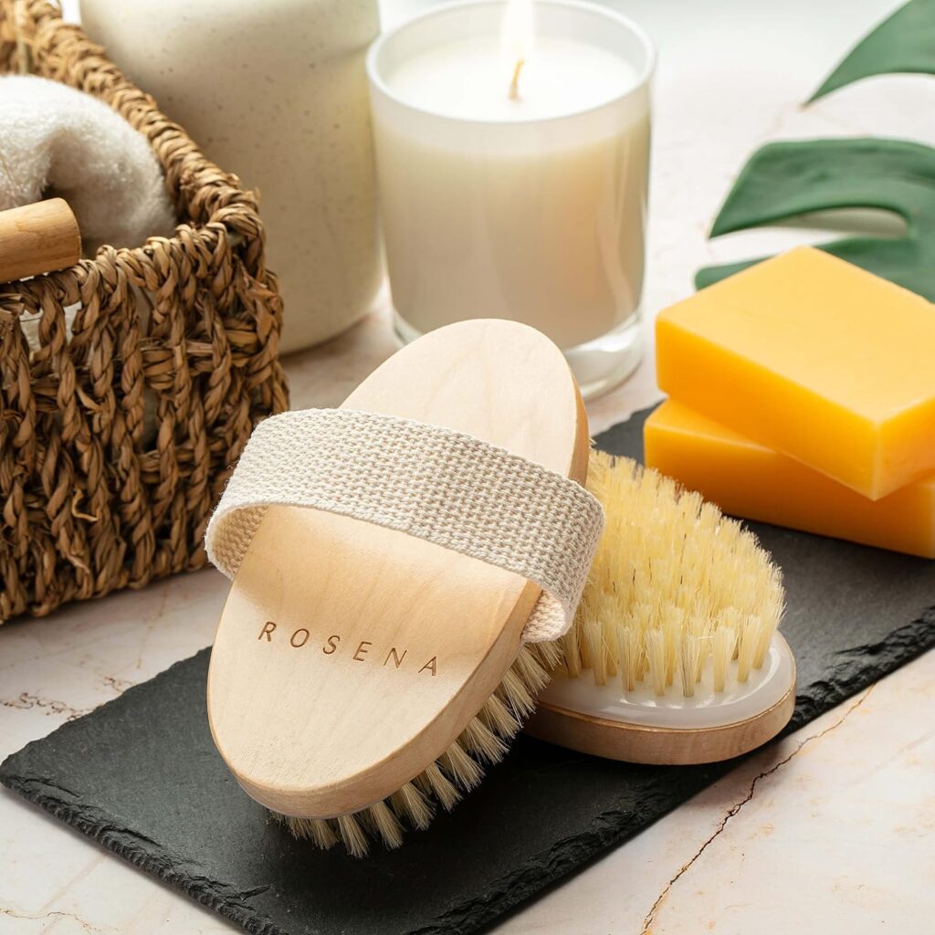 Dry Brushing Body Brush - Best for Exfoliating Dry Skin, Lymphatic Drainage and Cellulite Treatment - Organic Spa Exfoliator and Massage Scrub Brush with Natural Boar Bristles