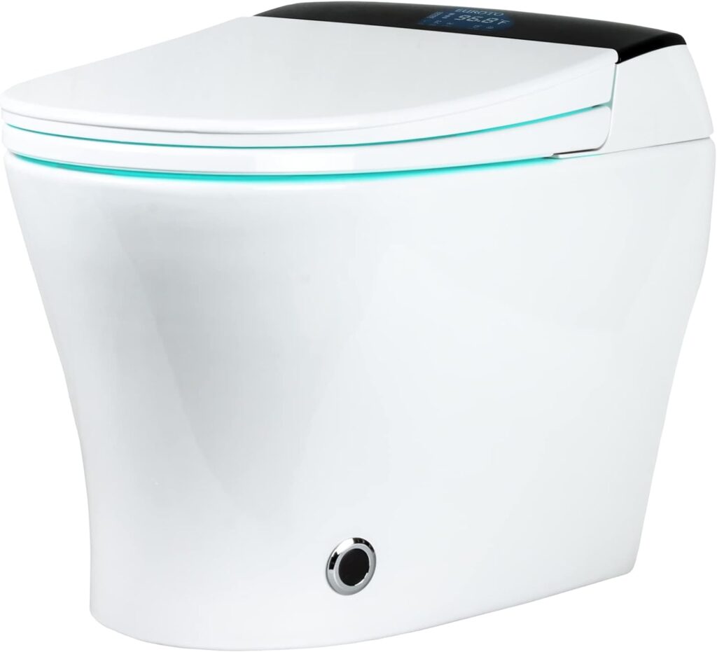 EUROTO [Newest 2023] One-Piece Dual Flush, Integrated Bidet and Toilet, Luxury Auto Open and Close Lid Heated Seat, Warm Dryer and Air Deodorizer, White (2022 Foot Feel Flip Flap Smart Toilet)