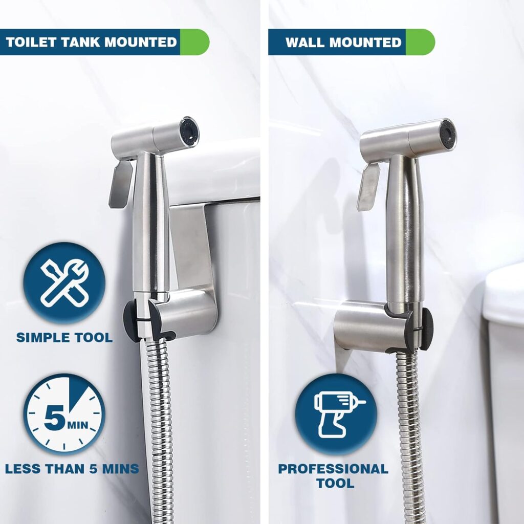 Fekivasy Handheld Bidet Sprayer for Toilet, Muslim Shower Water Jet Sprayer for Toilet, Bidet Attachment Cloth Diaper Sprayer Bidets for Existing Toilets with Bidet Hose Stainless Steel
