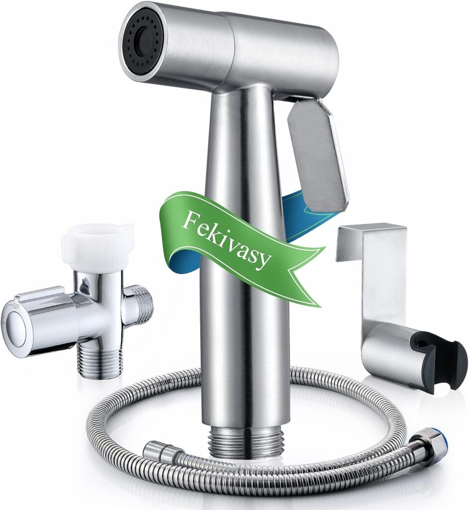 Fekivasy Handheld Bidet Sprayer for Toilet, Muslim Shower Water Jet Sprayer for Toilet, Bidet Attachment Cloth Diaper Sprayer Bidets for Existing Toilets with Bidet Hose Stainless Steel