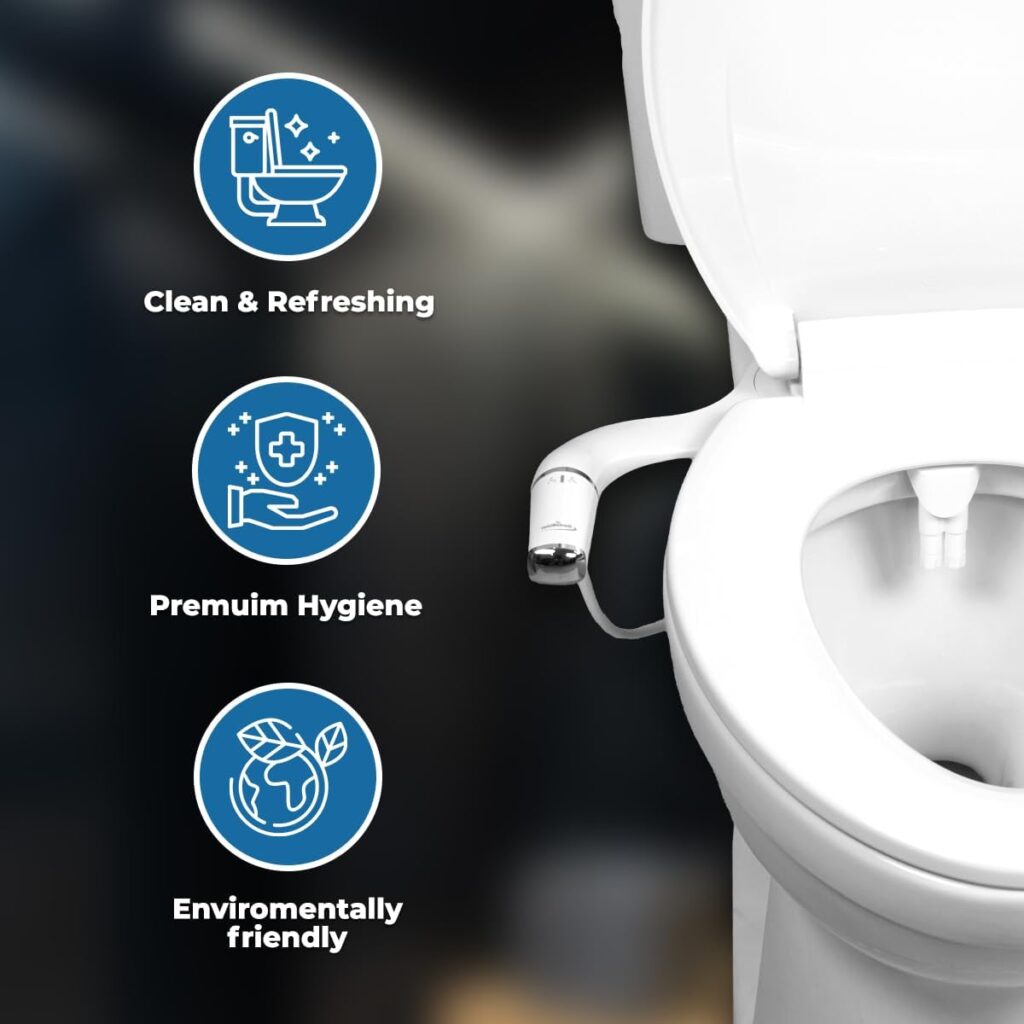 GenieBidet Bidet Attachment for Toilet - Ultra-Slim Left Handed Hygienic Bidet Attachment For Existing Toilets - Bidet Toilet Seat Attachment with Pressure Controls - Travel Bidet Included
