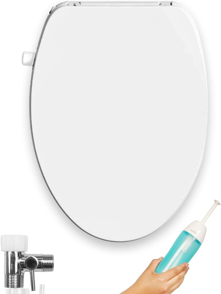 GenieBidet Slow-Close STEALTH ELONGATED Bidet. Dual Nozzles Self Cleaning. Adj. Water Pressure. No Wiring. If you can install a toilet seat you can install this. T adapter  Bottle Bidet included.