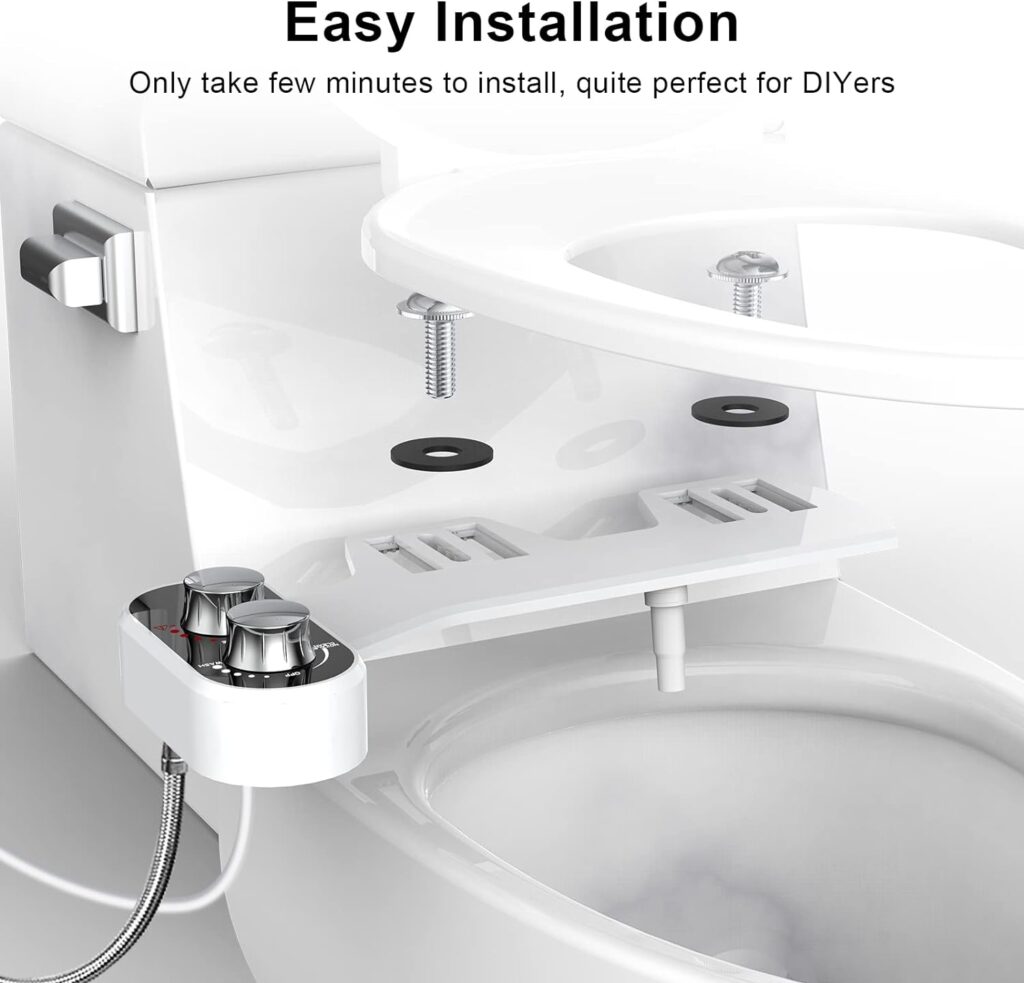 Hot and Cold Bidet Attachment for Toilet, Ultra-Slim Bidet Attachment Warm Water, Non-Electric Adjustable Pressure Self Cleaning Sprayer Nozzle Control for Posterior, Feminine Wash, Easy to Install