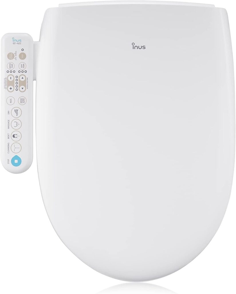 Inus N22 Electric Heated Bidet Toilet Seat Elongated, Warm Water, Smart Heated Water Luxury Bidet Toilet Seat with Kids Mode, Air Dryer, Self Cleaning, Tankless, Smart Touch Panel  Temp Control