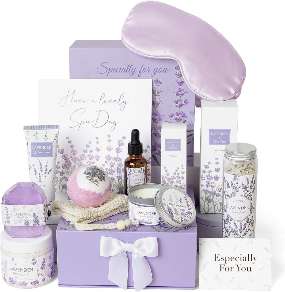Lavender Spa Gifts Set, 11 Pcs Bath Gift Set for Women, Relaxing Spa Gifts, Bath Spa Gift Basket for Women, Self Care Gifts, Care Package, Home Spa Products, Birthday Gifts for Women, Lavender Gifts