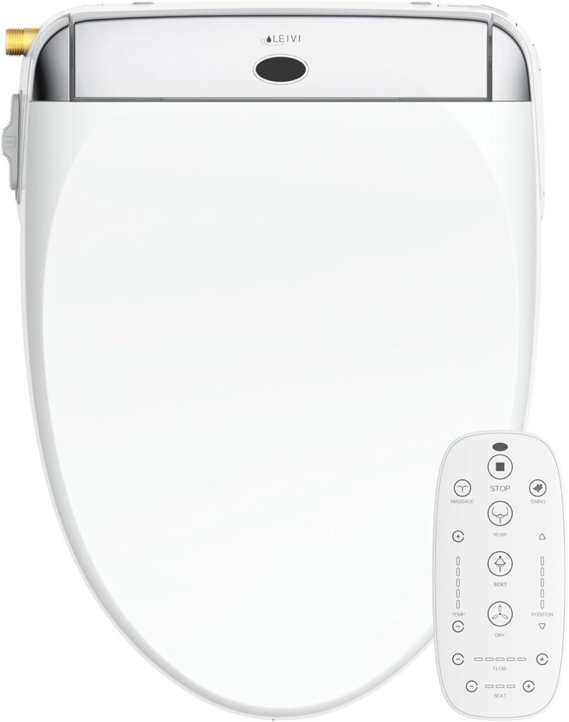 LEIVI Smart Bidet Toilet Seat with Wireless Remote and Side Panel, Multiple Spray Modes, Adjustable Heated Seat, Warm Water and Air Dryer, Auto LED Nightlight, Elongated