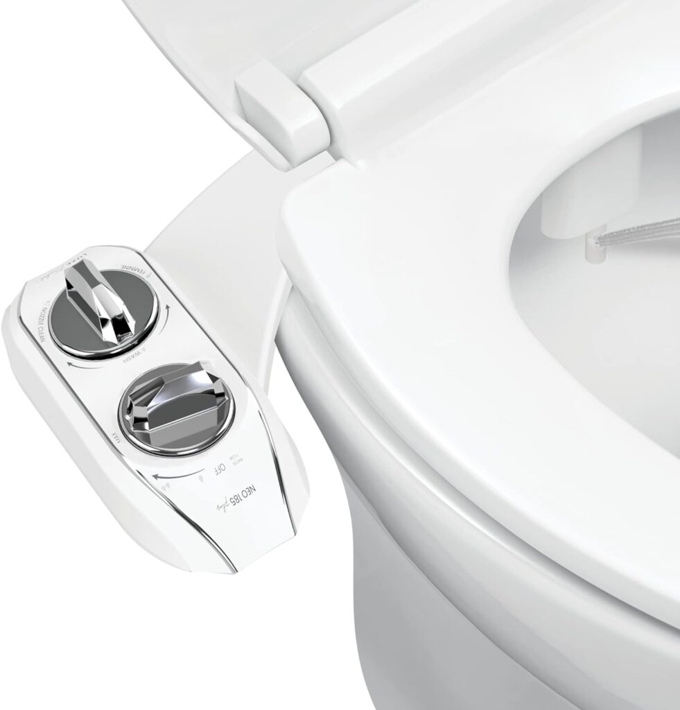 LUXE Bidet NEO 185 Plus - Only Patented Attachment for Toilet Seat, Innovative Hinges to Clean, Slide-in Easy Install, Advanced 360° Self-Clean, Dual Nozzles, Feminine  Rear Wash (Chrome)