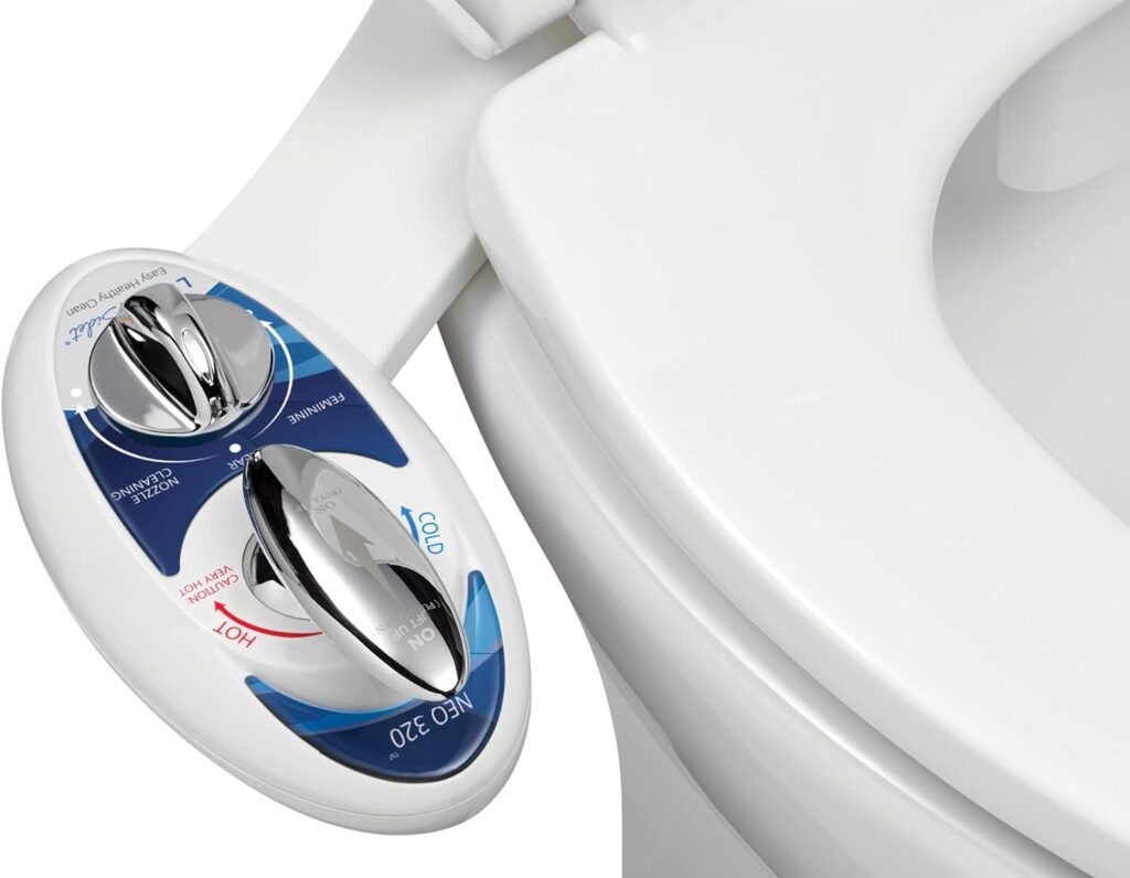 LUXE Bidet NEO 320 - Hot and Cold Water, Self-Cleaning, Dual Nozzle, Non-Electric Bidet Attachment for Toilet Seat, Adjustable Water Pressure, Rear and Feminine Wash, Lever Control (Blue)