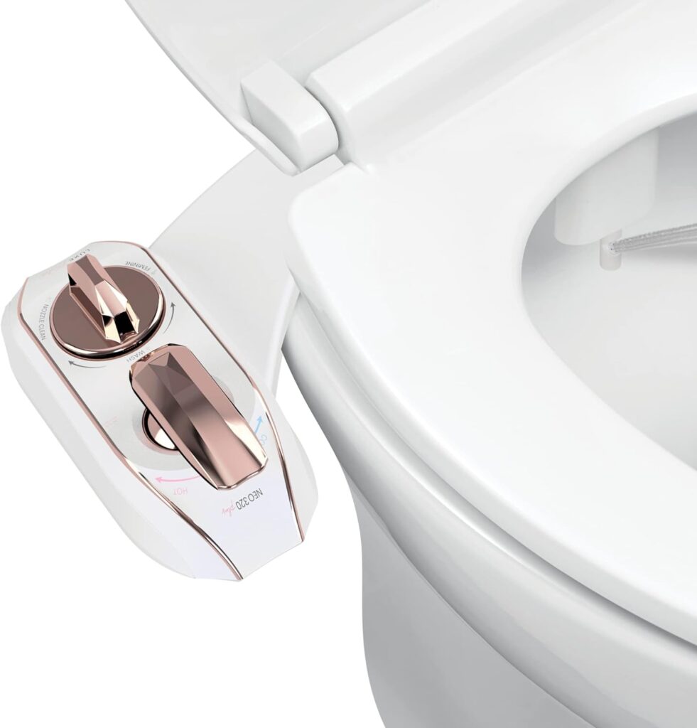 LUXE Bidet NEO 320 Plus - Only Patented Bidet Attachment for Toilet Seat, Innovative Hinges Clean, Slide-in Easy Install, Advanced 360° Self-Clean, Warm, Dual Nozzles, Feminine  Rear Wash (Rose Gold)