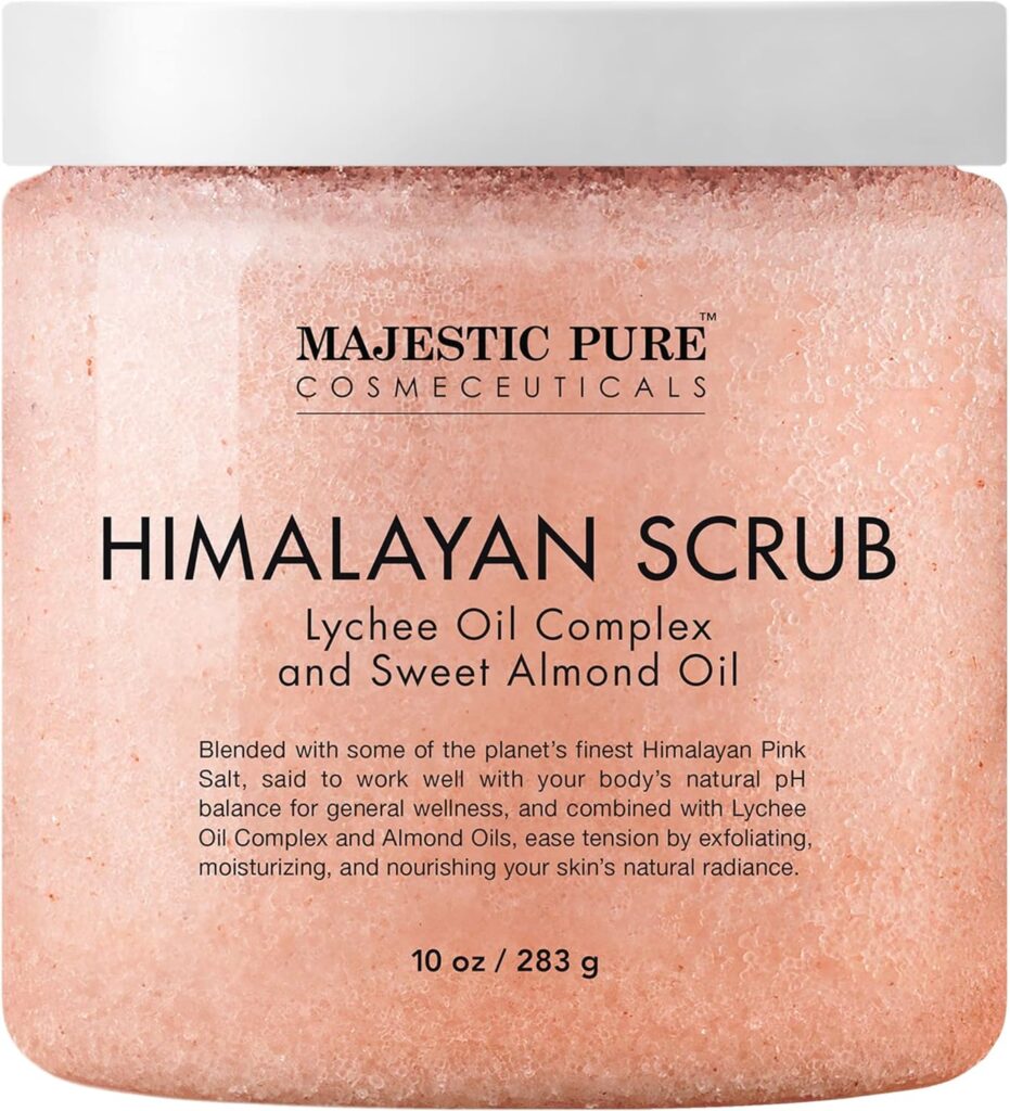 MAJESTIC PURE Himalayan Salt Body Scrub with Lychee Oil, Exfoliating Salt Scrub to Exfoliate  Moisturize Skin, Deep Cleansing - 10 oz
