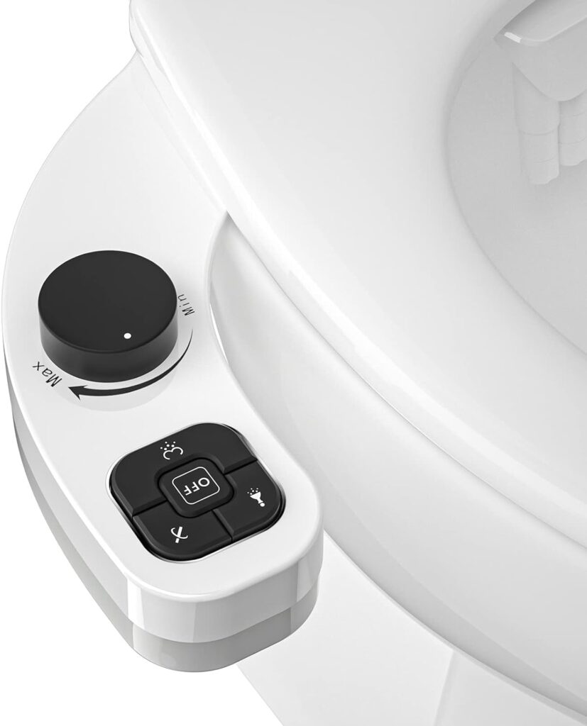 PIKETS Bidet Attachment for Toilet, Dual Nozzle (Frontal and Rear Wash) Non-Electric Fresh Water Toilet Seat Attachment with Nozzle Self Cleaning, Adjustable Water Pressure(02-Chrome Silver)