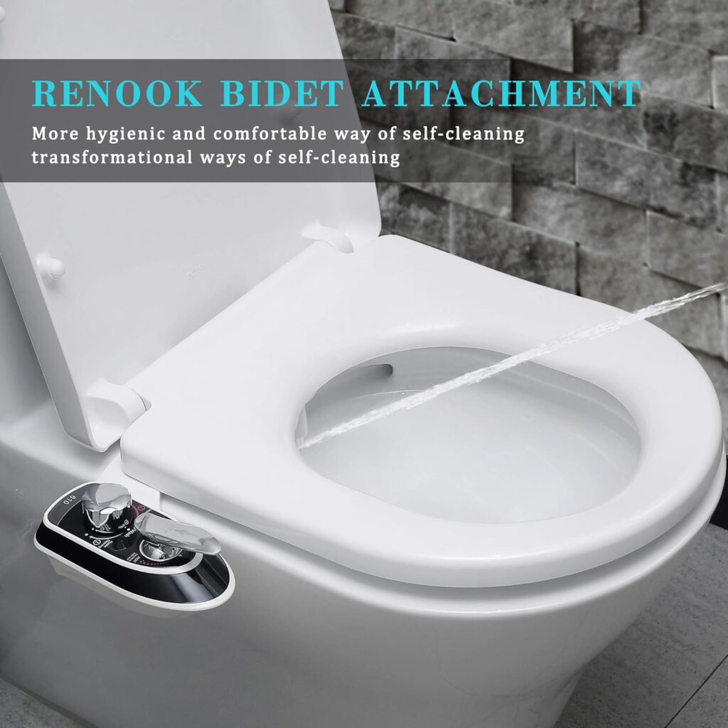 RENOOK Self-Cleaning Hot  Cold Water Bidet Toilet Attachment for Hygiene - Dual Nozzle, Non-Electric