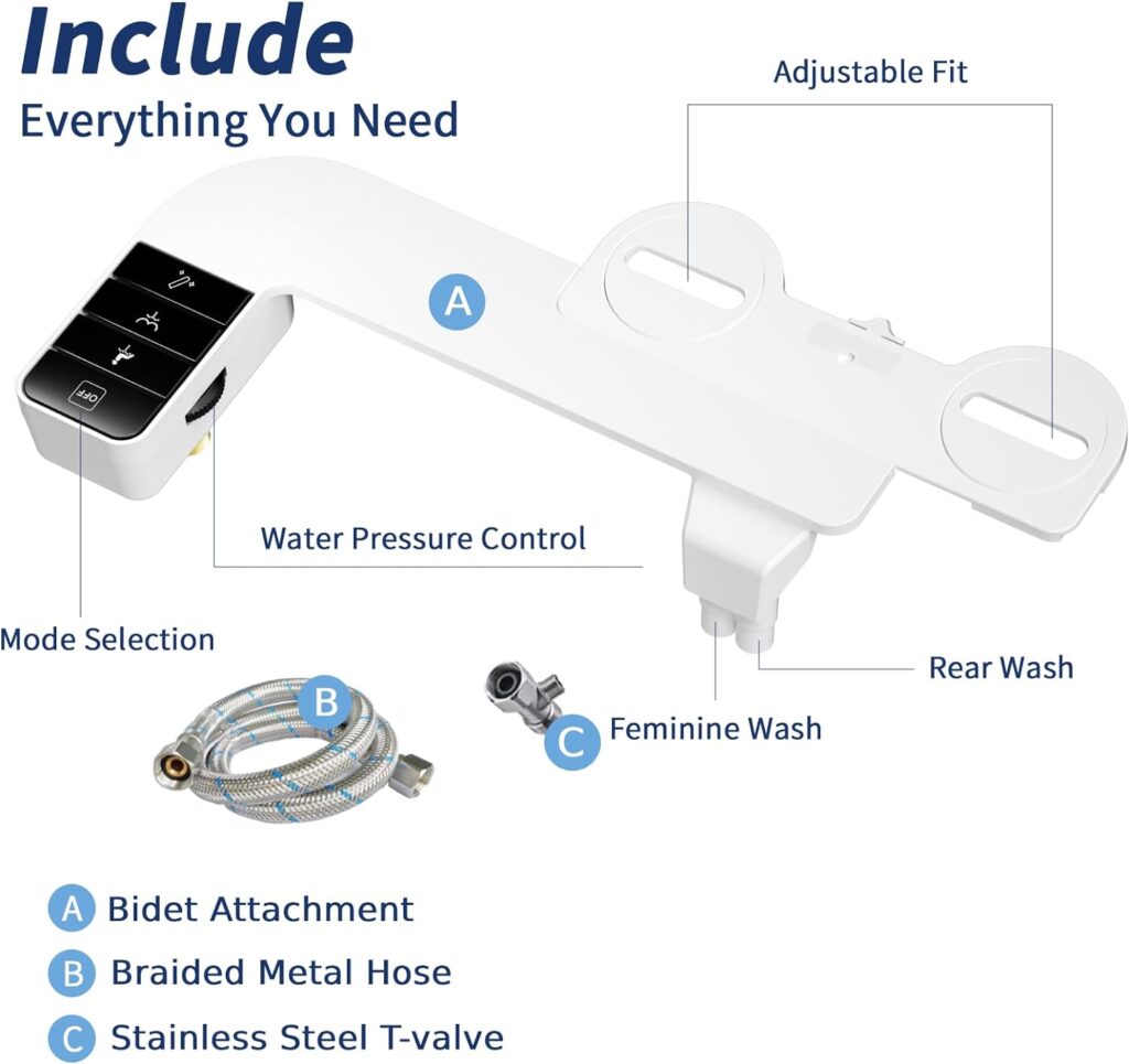 SAMSICHI Bidet Attachment for Toilet, Retractable Self Cleaning Cold Water Bidets for Existing Toilets, Bidet Toilet Seat Attachment with Pressure Controls, Bidet Attachment for Frontal  Rear Wash