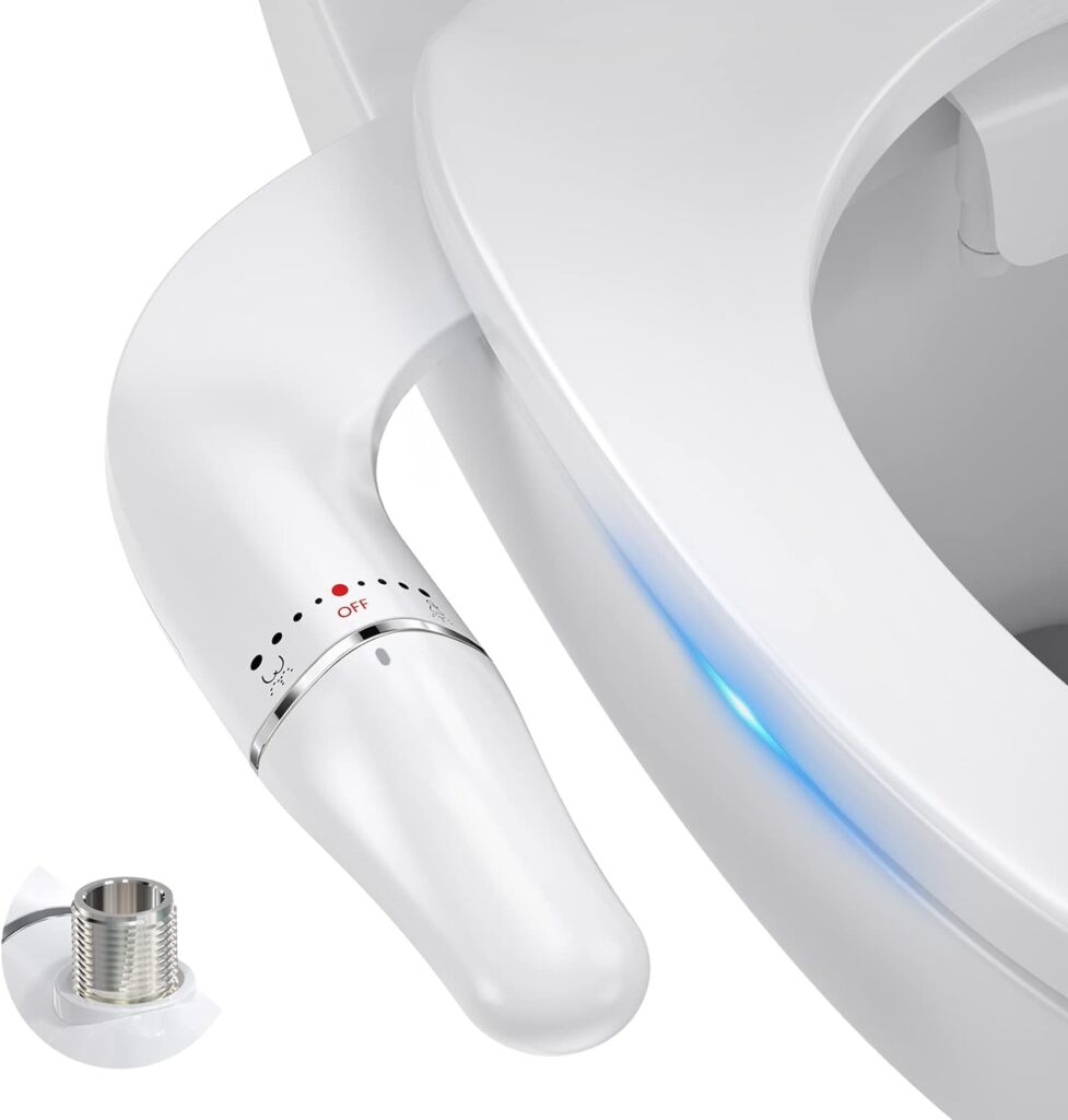 Shineforu Bidet Ultra-Slim Bidet Attachment for Toilet, Minimalist and Stylish Dual Nozzle (Frontal and Rear Wash) Non-Electric Fresh Water Bidet, Easy to Install and Use (Silver/White)