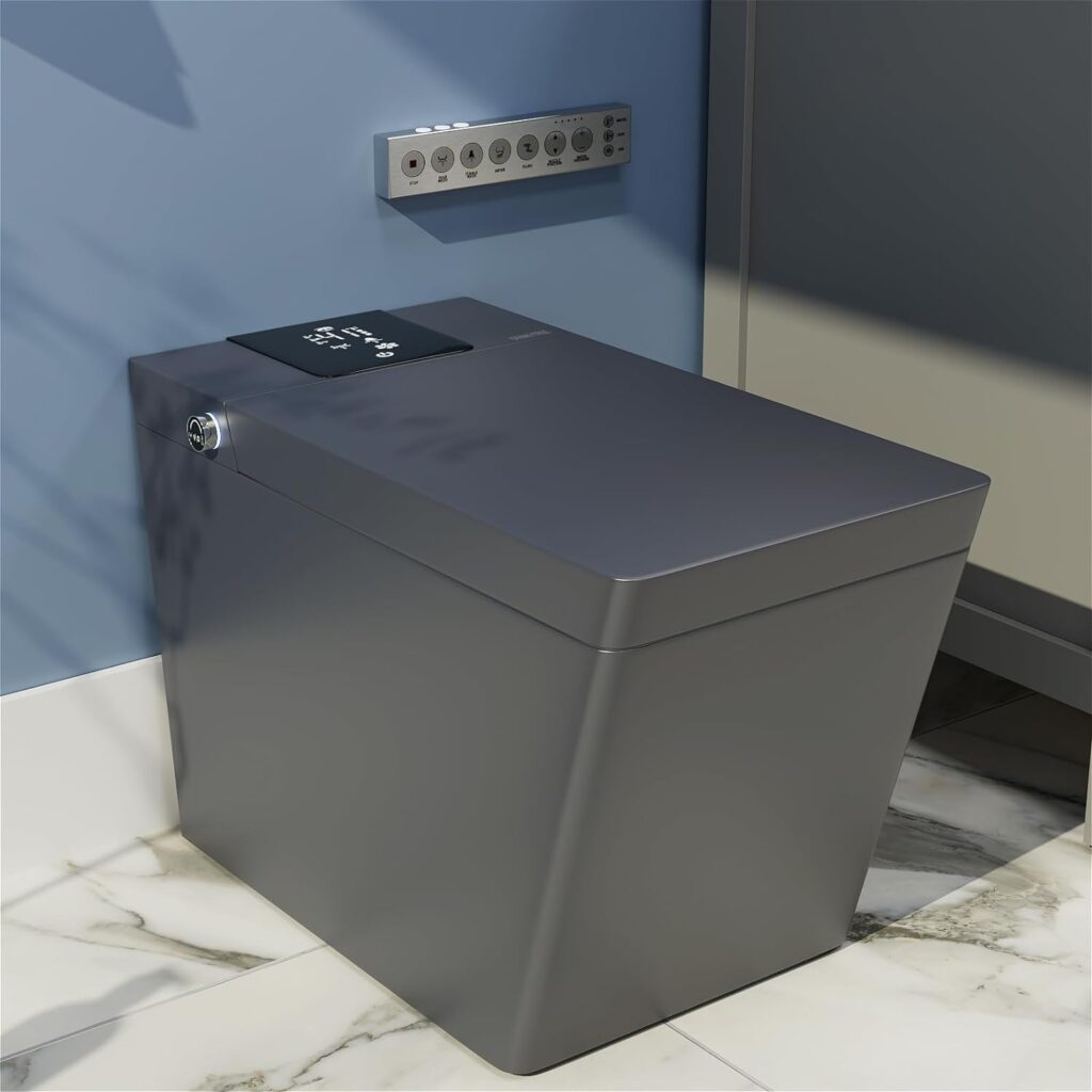 Smart Bidet Toilet for Bathroom with Remote Control, Modern Intelligent One Piece Tankless Toilet with Auto Open/Close Lid, Auto Dual Flush, Heated Bidet Seat, Warm Water and Dry