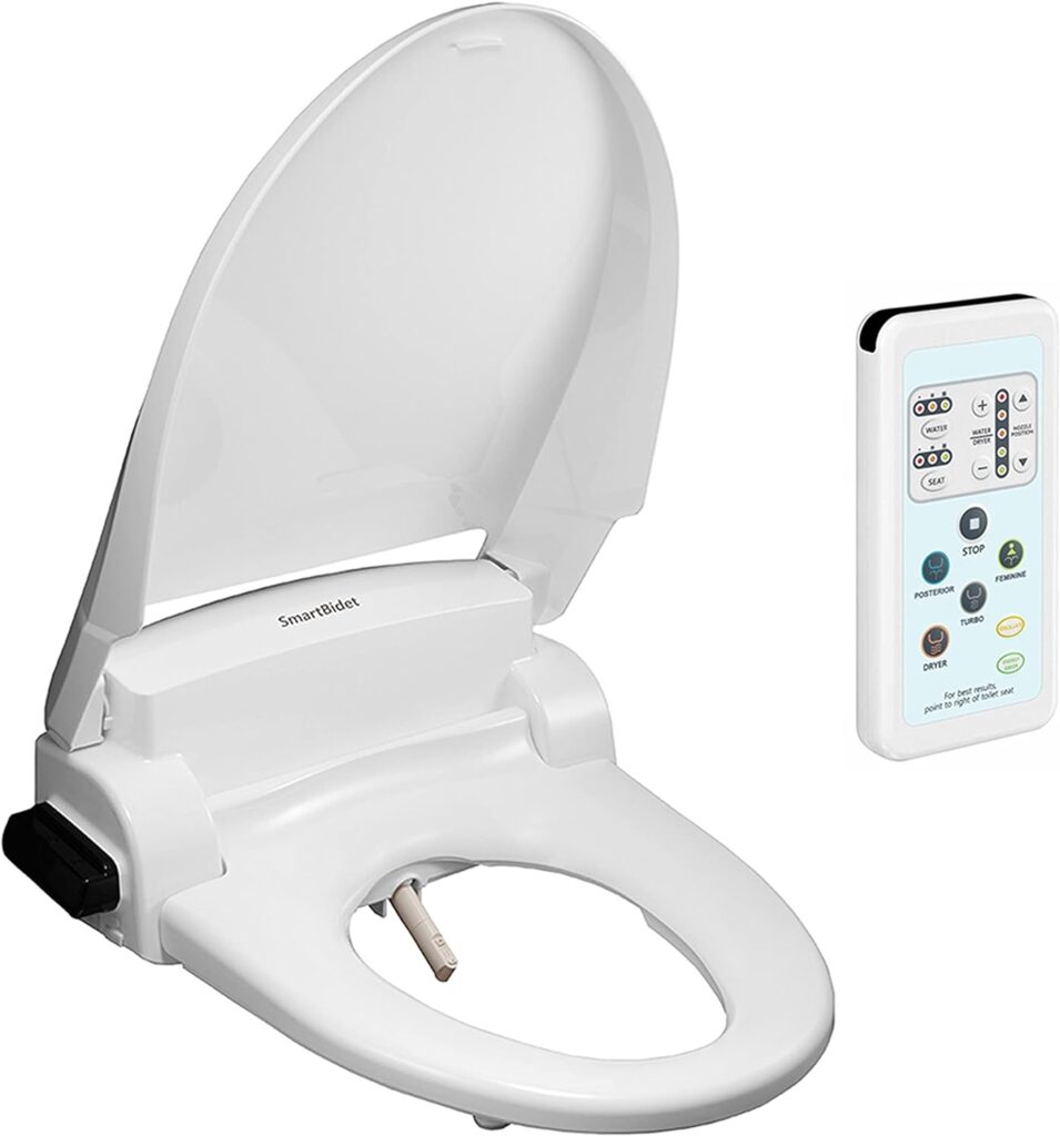 SmartBidet SB-1000 Electric Bidet Seat for Elongated Toilets with Remote Control- Electronic Heated Toilet Seat with Warm Air Dryer and Temperature Controlled Wash Functions (White)