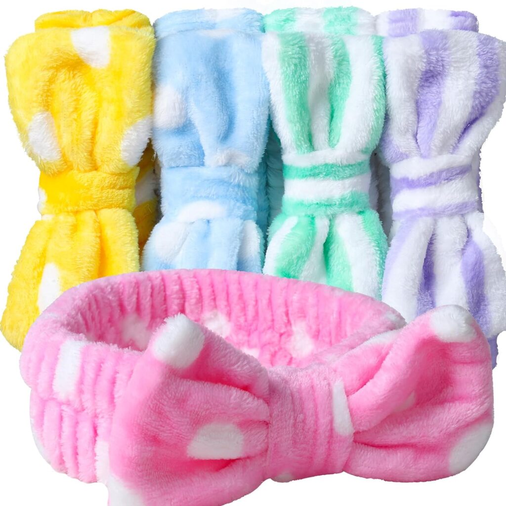 Teenitor Bow Headbands for Washing Face, Makeup, Shower - 5 Pack Microfiber Headbands for Girls and Women