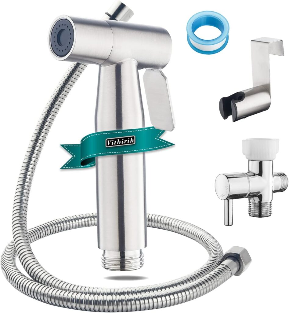 Vitbirih Bidet Sprayer for Toilet, Bidet Attachment Handheld Bidet Sprayer Adjustable Jet Spray for Toilet Bathroom Muslin Shower Cloth Diaper Sprayer Set Stainless Steel