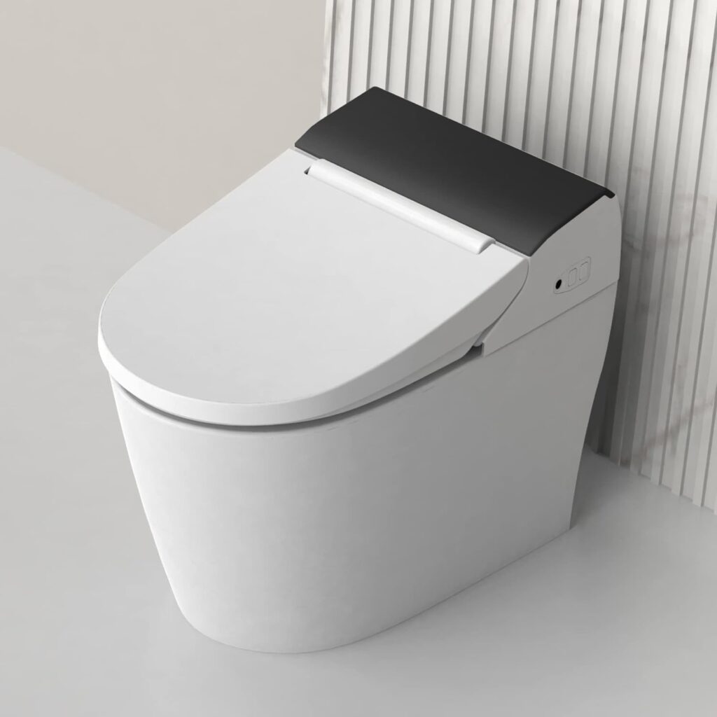 VOVO TCB-8100W Smart Bidet Toilet for bathrooms, One Piece Integrated Toilet with bidet built in, Auto Dual Flush, LED Light, Heated Seat, Warm Water Made in Korea - Elongated