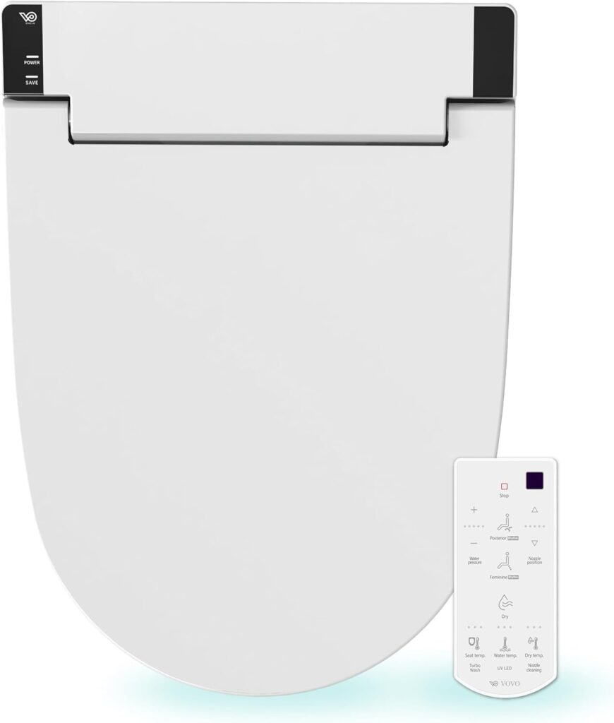 VOVO VB-6000SE Electric Smart Bidet Toilet Seat with Dryer, Heated Toilet Seat, Warm Water, LED Nightlight, Full Stainless-steel Nozzle - White, Elongated