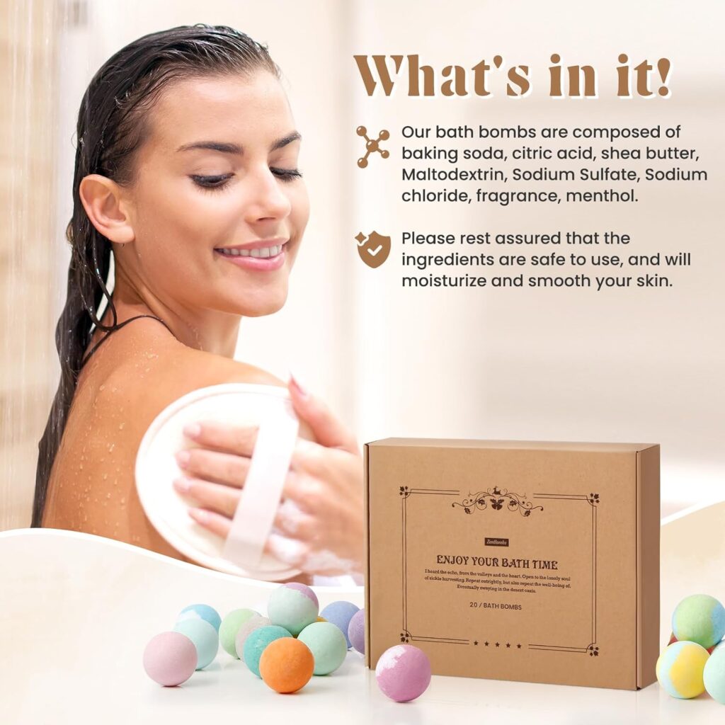 ZenBombs Bath Bombs Gift Set, 20 pcs Natural Shea Butter  Safe Oil Bath Bomb for Skin Moisturizing, Handmade Bubble Bath  Fizzy, Ideal Gift for Women