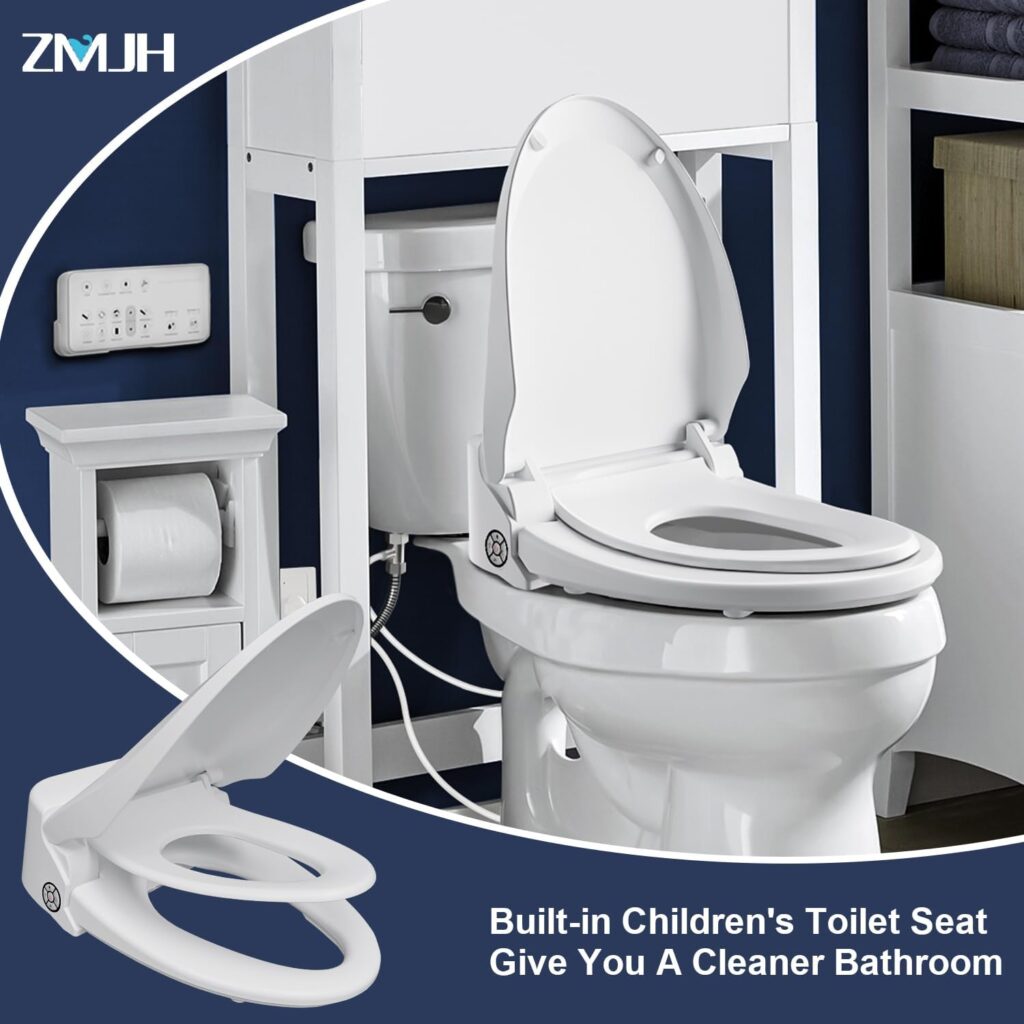 ZMJH A102S-W Electronic Bidet Toilet Seat, Elongated, Smart Unlimited Warm Water, Heated Seat with Slow Closes, Vortex Wash, Warm Dryer, Rear and Front Wash, Remote Control, Night Light, White