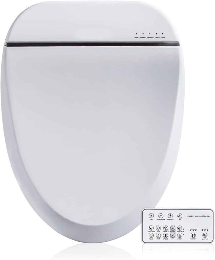 ZMJH A102S-W Electronic Bidet Toilet Seat, Elongated, Smart Unlimited Warm Water, Heated Seat with Slow Closes, Vortex Wash, Warm Dryer, Rear and Front Wash, Remote Control, Night Light, White