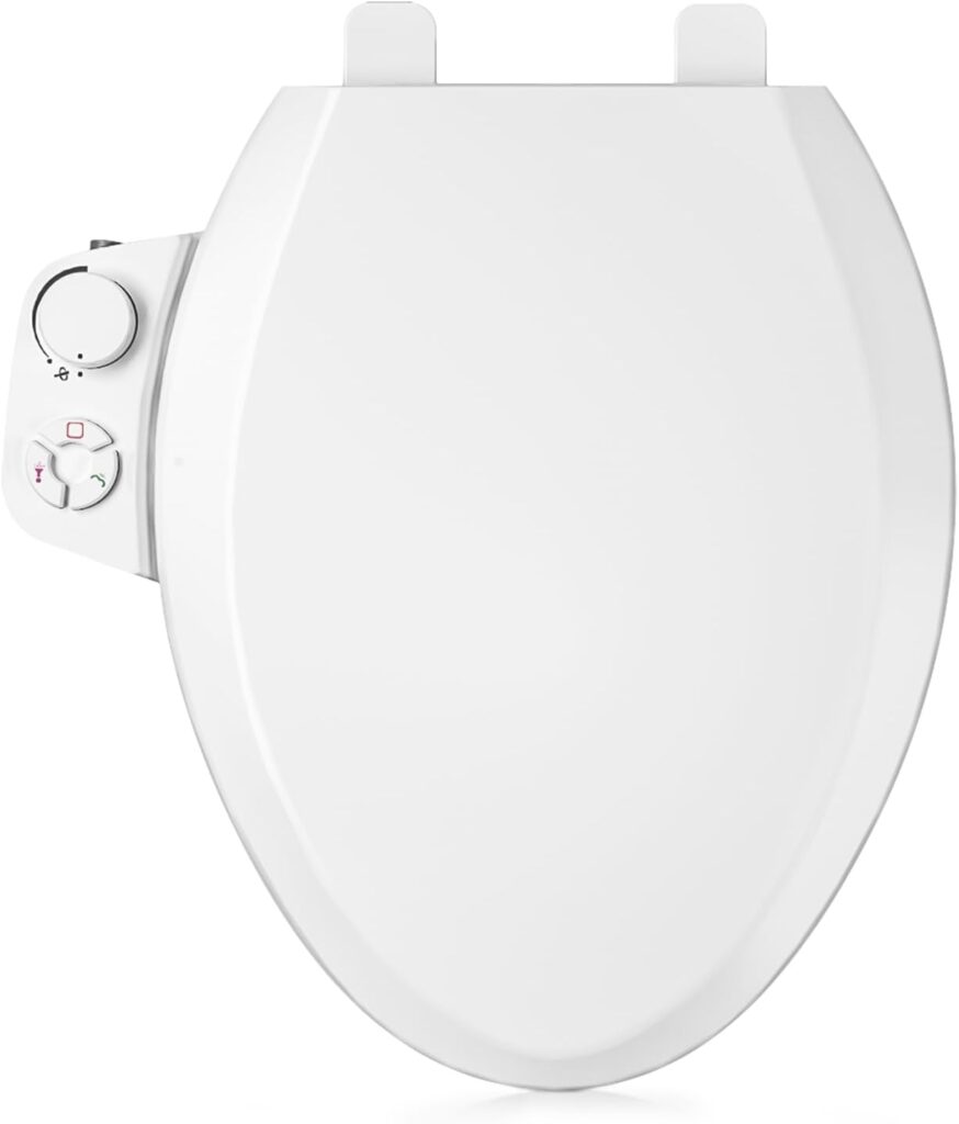 ZMJH S001-B1 Bidet Toilet Seat Non-Electric, Fits Elongated Toilets, Dual Nozzle System, Ambient Water Temperature with Adjusting Spray Pressure, Slow Close, Easy to Install, White